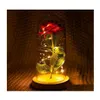 Fiori decorativi Ghirlande Romantico Eternal Rose Flower Glass Er Beauty And Beast Lampada a batteria a led Compleanno San Valentino Madre Dh0Py