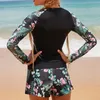 Roupa de banho feminino maiô tanquíni feminino manga comprida roupa de banho 2023 surf esportes piscina moda praia maiôs de duas peças com shorts 230701