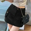 Khaki work clothes denim short skirts women's American retro high waist character Spicy girl anti slip wrap bottom skirt pants