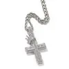 Iced Out rhodium plated cross pendant baguette cz crown cross necklace women brass jewelry