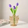 Vaser Nordic Golden Floreros Modern Home Decor Hydroponic Vase Desktop Flower Arrangement Living Room Office Decoration Jarrones 230701