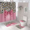 Cartes Leopard Imprimer rideau de douche rose Bowknot Girl Salle de bain Partition Salle de bain étanche Sépicée de toilette Baigne de baignoire