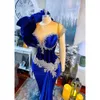 Koningsblauw galajurk voor zwarte meisjes sprankelende kralen verjaardag prom feestjurken ruches formele jurken zeemeermin