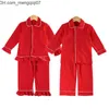 Pigiama boutique invernale in tessuto in velluto in velluto abiti per bambini rossi pjs con bambini in pizzo set da pigiama da bambino per bambini 220110 Z230701