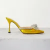 Sandália feminina sandália de salto alto chinelo cristal strass dedo do pé pontiagudo salto alto desliza sapatos de design de marca de luxo 35-42 com caixa