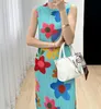 Luxury ISSEY 2023 Summer New Sleeveless Dress Women's High Grade Elegant Fit Printed Tank Top Pleated Long Dress