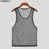 Men's Tank Tops INCERUN Men Mesh Patchwork Oneck Sleeveless Transparent Vests Streetwear 2023 Fitness Fashion Sexy Party 5XL 230630