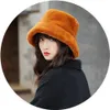 Chaud Vintage femmes couleur unie haut plat large bord printemps doux fille chaud en peluche pêcheur chapeau seau casquette