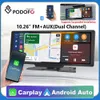 Bil dvr Podofo 10'' Dash Cam Backkamera Carplay Android Auto 2K DVR Navigation Video Recorder Dashboard Spegel 24H Park AUXHKD230701