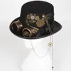 Party Hats Steampunk Hat With Goggles Vintage Men Black Top Hat Gothic Halloween Women Fedora Chains Elegant Hat Wear Costume Party 230630