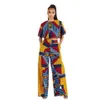 Ethnic Clothing Two Piece Set Africa Clothes African Dashiki Fashion Flower Print Suit Top Trousers Super Elastic Party For Women 2139