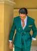 Abiti da uomo Blazer Designer Green for Men 2 pezzi Blazer Set Cintura doppio petto Abito da viaggio per feste di matrimonio trajes de hombre Giacca Pantaloni 230630