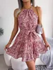 Designer Women Print Dress Summer Fashion Cute Floral Print Sleeveless A Line Dress