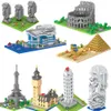 Blocks Mini Architecture blocks model building kits Leaning Pisa Tower Big micro expert sets R230701