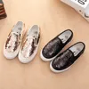 Sneakers Sequins Girls Shoes Children Sneakers Kids Shoes Solid Color Baby Loafers Students Flats Slip on Gold Black Canvas Shoes 23-37#HKD230701