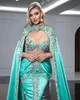 Urban Sexy Dresses Dubai Turquesa Sereia Baile Com Capa See Thru Espartilho Brilhante Cristal 2 Peças Vestido Maxi Dividido na Frente 230630