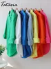 Kvinnors blusar Skjortor Basic Candy Colors Shirt Vackert med krage 2023 Summer Green Button Up Overdimased Long Sleeve Tops 230630