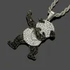 Hip Hop Rapper colgante de diamante brillante collar de oro panda creativo colgante de circón completo cobre micro-inset joyería de circón 76 cm collar 1374
