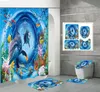 Dostarczenia niebieskiego oceanu podwodne świat uroczy delfin 3D Wodoodporna zasłona prysznicowa z dywanikiem toaletowa mata do kąpieli Zestaw łazienki wystrój łazienki