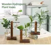 Vase木製の水耕植物ビンテージフラワー花瓶鍋透明フレームガラス卓上植物ホーム装飾230701