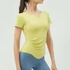 2023 Lente/Zomer Nieuwe Yoga Pak Vrouwen Korte Mouw V-hals Nude Fit Running Sport T-shirt Met Borst kussen Fiess Top