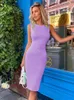 Basic Casual Dresses Bandage for Women Lilac Purple Elegant Party dress Bodycon Sexy Belt Waist Evening Birthday Club Outfit Summer 230701