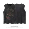 Men's Tank Tops High Street Hiphop Top Washed Sleeveless Tshirt Vest Gothic Punk Print Outdoor Loose Sports 230630