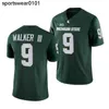 Ed 9 Kenneth Walker III MSU Football Jersey White Green 14 Brian Lewerke Jerseys