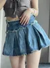 Tweedelige Jurk HOUZHOU Streetwear Plooirok Denim Vrouwen Sexy Y2k Mini Zomer Chic Hoge Taille Koreaanse Mode Slanke Esthetische harajuku 230701