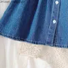 Abiti da ragazza Humor Bear Autunno Denim Dress Girls Risvolto Stampa Manica a sbuffo Ricamo Coreano Lungo Baby Kids 220110 Z230701