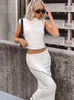 Zweiteiliger Kleid Y2K Slim Rock Set Frauen Rollkragenpullover Kurzarm Tops und Maxi 2 Anzüge Sommer Casual Bodycon Weste Streetwear 230630