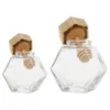 Dinnerware Sets 2 Pcs Hexagon Honey Glass Bottle Wooden Lid Airtight Jar Bottles Caps Storage Tank Cork