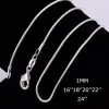 Big Promotions 100 pcs 925 Sterling Silver Smooth Snake Chain Necklace Lobster Clasps Chain Jewelry Size 1mm