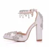 Scarpe Lady Fashion Single White Punta a punta con strass Fibbia Cinghie Donna Pompe Tacco grosso Party Prom Heels2053278 Drop De Dhjpt