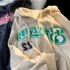 Kadın Tişörtü Kadın Hoodies Tişörtü Kadın Mektup Nakış Tişörtü Kış Vintage Uzun Kollu Büyük Boy Hoodies Z230701