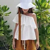 Clothing Sets 100 Cotton Muslin One Shoulder Girls Top Summer Children Ruffle Casual Boho Beach White TShirts For Youth Girl TZ039 230630