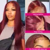 Synthetic Wigs Peruvian Straight Hair Lace Front Wig Human 99J Burgundy PrePlucked 13x4 Colored for Women 230630