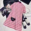 Basic & Casual Dresses designer 23 Spring/Summer Aging Reduction Lazy Style Contrast Stripe Round Neck Letter Printing Short Sleeve T-shirt Dress Women IVIE