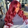 Syntetiska peruker Body Wave Wig Bourgogne Lace Front 13x4 13x6 HD Frontal 360 Full Human Hair Pre Plucked 99J Red Colored 230630