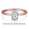 RINNTIN GR07 bande fine en or massif 14K taille 4-11 D couleur VVS 1.0ct bague de fiançailles solitaire ovale Moissanite