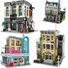 Строительные блоки ратуша в центре города, модель модели Diner Brick Bank Cafe Corner Toys Diner Pet Book Shop R205