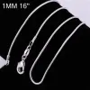 Big Promotions 100 pcs 925 Sterling Silver Smooth Snake Chain Necklace Lobster Clasps Chain Jewelry Size 1mm