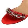 Boots 2023 Women 9cm High Heels Crystal Sandals Wedding Bridal Stiletto Heels Sandles Silk Prom Elegant Stripper Satin Strap Red Shoes