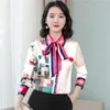 Luxury Printed Bright Silk Women's Shirt Runway 2023 Designer Turn-Down Collar Long Sleeve Button Up Bluses Spring Autumn Wi286m