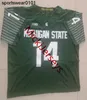 Ed 9 Kenneth Walker III MSU Football Jersey White Green 14 Brian Lewerke Jerseys