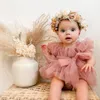 Rompers FOCUSNORM 2pcs Baby Girl Sweet Romper Dress Short Puff Sleeve Lace Mesh Tulle with Bowknot Headband Set 230630