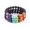 Pulseira frisada 8 mm pedra lava reiki 7 chacras vertentes faça você mesmo aromaterapia óleo essencial difusor pulseiras para mulheres homens yoga buda ene dhjbc