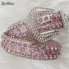 Bälten Punk Rock Pink Belt Luxury Strap Western Cowboy Diamonds Bling Belt Men Y2K Crystal Studded Cinto de Strass för Jean 230630