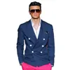 Abiti da uomo Blazer Abito casual Primavera e autunno Cappotto corto retrò blu slim doppio petto stile britannico 230630