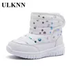 Sneakers Ulknn bawełniane buty dla dzieci dla dzieci buty śniegowe 2023 Nowy styl plus aksamitne dziewczynki zimowe ciepło wygodne FootwearShKD230701